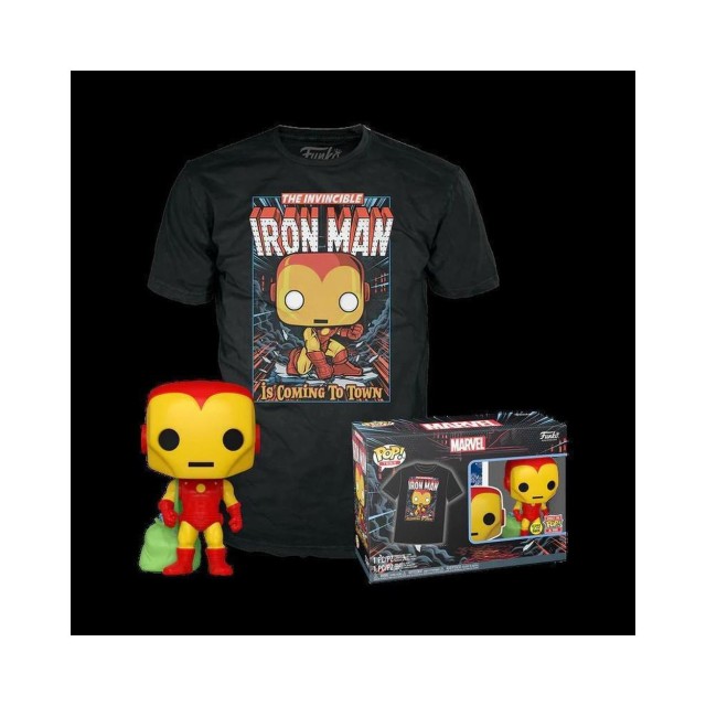 Funko Pop! & Tee (Adult): Marvel - Holiday Iron Man (Glows in the Dark) Vinyl Figure & T-Shirt (L)