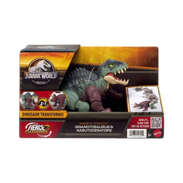 Mattel Jurassic World: Fierce Changers Massive Stretch - Giganotosaurus & Nasutoceratops (HPD34)