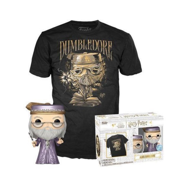 Funko Pop! & Tee (Adult): Harry Potter - Dumbledore with Wand (Metallic) (Special Edition)Vinyl Figure & T-Shirt (L)