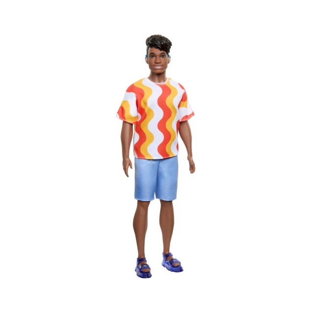 Mattel Barbie Ken Doll - Fashionistas #220 Dark Skin Doll with Behind the Ear Hearing Aids Wearing Orange Shirt & Jelly Shoes (HRH23)