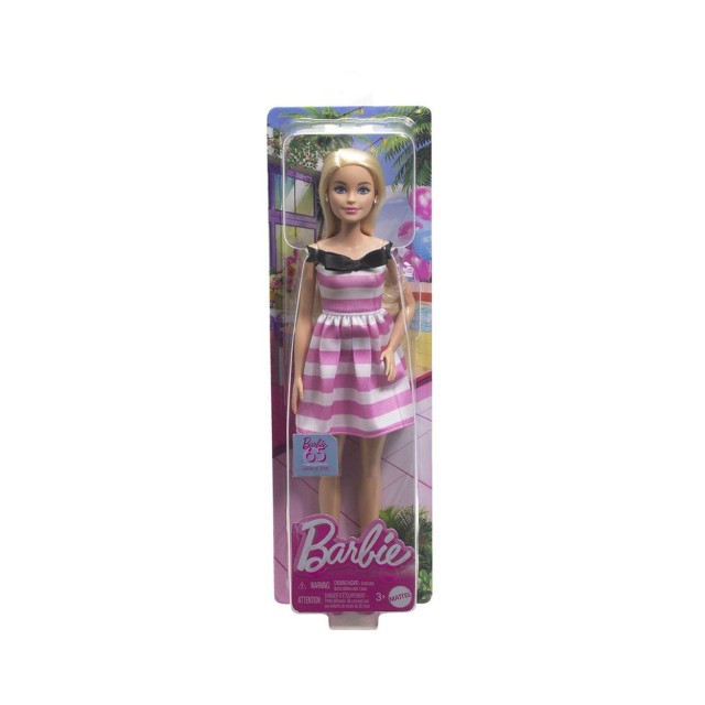 Mattel Barbie® 65th Anniversary - Blonde Doll with Pink Striped Dress (HTH66)