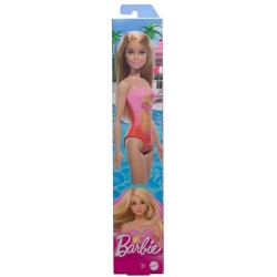 Mattel Barbie: Beach - Blond Hair Doll Wearing Pink Palm Tree-Print Swimsuit (HPV19)