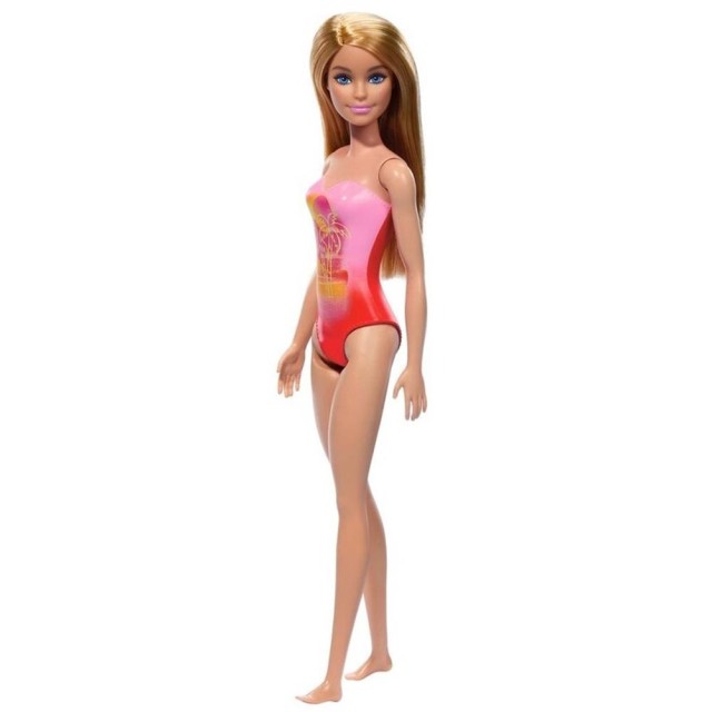 Mattel Barbie: Beach - Blond Hair Doll Wearing Pink Palm Tree-Print Swimsuit (HPV19)