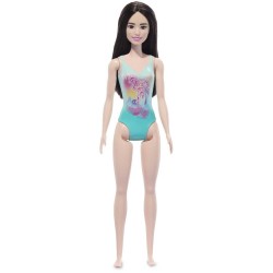 Mattel Barbie: Beach - Black Hair Doll Wearing Tropical Blue Swimsuit (HPV22)