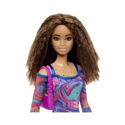 Mattel Barbie Doll - Fashionistas #206 With Crimped Hair And Freckles - Rainbow Marble Swirl Dress (HJT03)