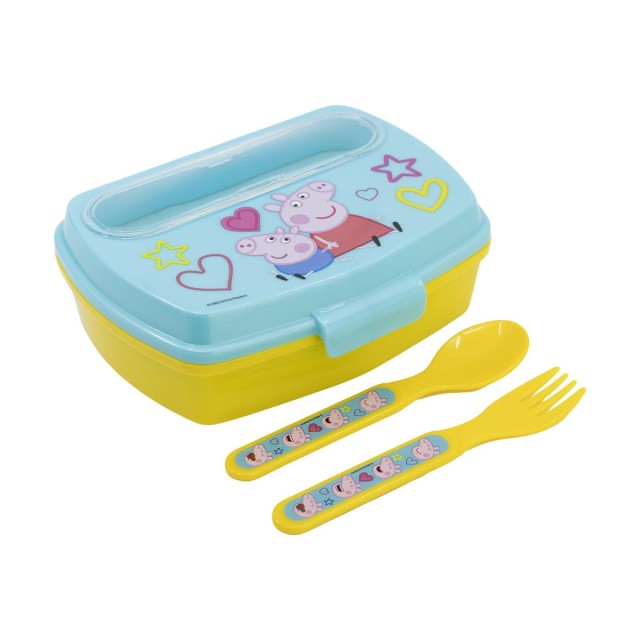 Stor: Peppa Pig Core 2022 - Funny Sandwich Box With Cutlery (13909)