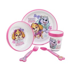 Stor: Paw Patrol -Girl 5 Pcs Non Slip Bicolor Premium Set (Plate Bowl Tumbler 260 Ml & Cutlery) (260ml) (74581)