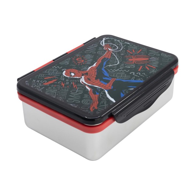 Stor: Marvel: Spiderman Black Board -  Stainless Steel Clamp Rectangular Sandwich Box (1100ml) (74756)