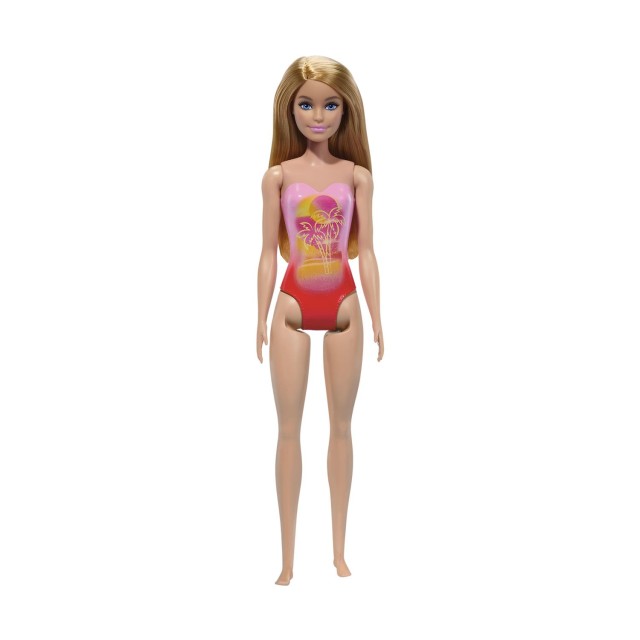 Mattel Barbie: Beach - Blond Hair Doll Wearing Pink Palm Tree-Print Swimsuit (HXX48)