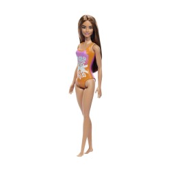 Mattel Barbie: Beach - Light Brown Hair Doll Wearing Tropical Pink and Orange Swimsuit (HXX50)