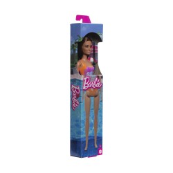 Mattel Barbie: Beach - Light Brown Hair Doll Wearing Tropical Pink and Orange Swimsuit (HXX50)