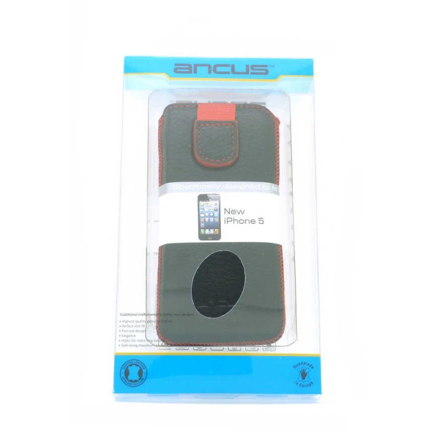 Θήκη Protect Ancus για Apple iPhone SE 5 5S 5C Nokia 105 TA-1174 και Huawei Y360 Δέρμα Μαύρη με Κόκκινη Ραφή