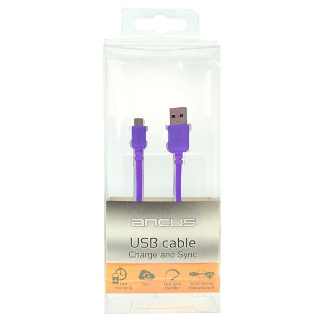 Καλώδιο σύνδεσης Κορδόνι Ancus USB σε Micro USB με Ενισχυμένες Επαφές Μώβ