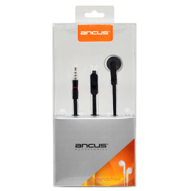 Hands Free Ancus Zeno Mono 3.5mm για Apple-Samsung-HTC-Sony Μαύρο με Καλώδιο Πλακέ και Πλήκτρο Απάντησης