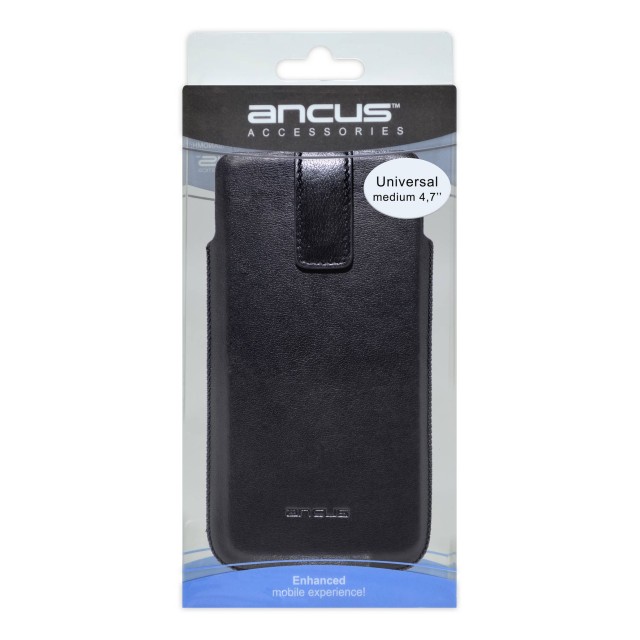 Θήκη Protect Ancus Universal Medium έως 4.7" Δέρμα Μαύρη με Θήκη Κάρτας