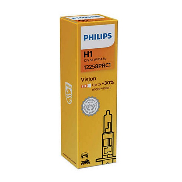 Λάμπα Philips H1 Vision 12V, 55W, P14,5s, +30% Περισσότερος Φωτισμός