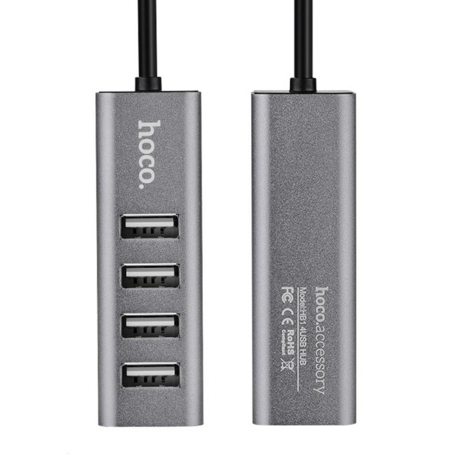 USB 2.0 Hub Hoco HB1 4 Θέσεων Γκρί