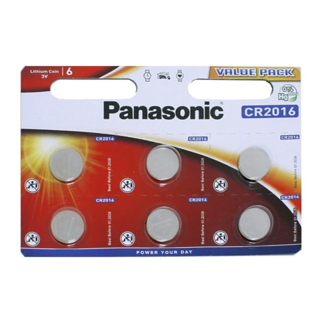 Buttoncell Panasonic CR2016 3V Τεμ. 6 με Διάτρητη Συσκευασία