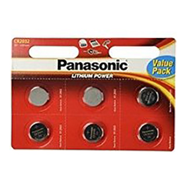 Buttoncell Panasonic CR2032 3V Τεμ. 6 με Διάτρητη Συσκευασία