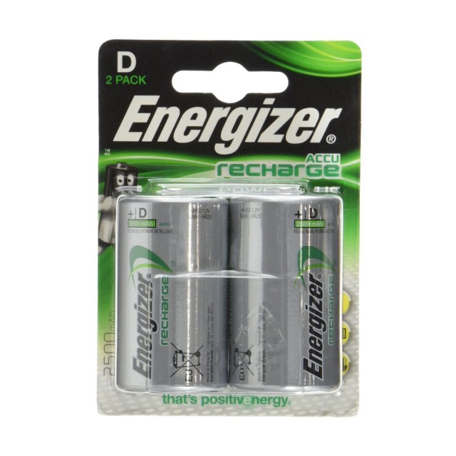 Μπαταρία Επαναφορτιζόμενη Energizer ACCU Recharge Power Plus HR20 2500 mAh size D 1.2V Τεμ. 2