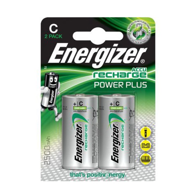 Μπαταρία Επαναφορτιζόμενη Energizer ACCU Recharge Power Plus HR14 2500 mAh size C 1.2V Τεμ. 2