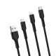 Καλώδιο σύνδεσης Hoco U31 Benay Braided με Νάυλον Κορδόνι 3 σε 1 USB σε Micro-USB, Lightning, USB-C Μαύρο 1,2m