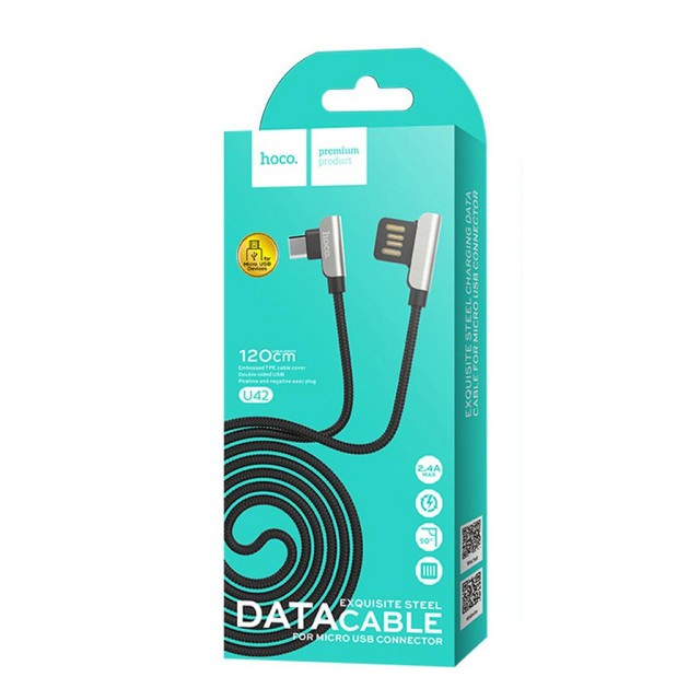 Καλώδιο σύνδεσης Hoco U42 Exquisite Steel USB σε Micro-USB Fast Charging 2.4A Μαύρο 1.2m