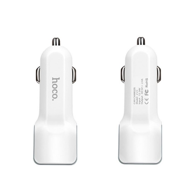 Φορτιστής Αυτοκινήτου Hoco Z23 Grand Style Dual USB Fast Charging 5V/2.4A 12W και Είσοδο 12/24V Λευκός