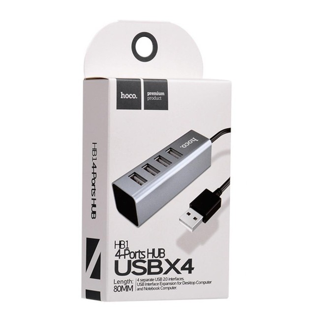 USB 2.0 Hub Hoco HB1 4 Θέσεων Ασημί