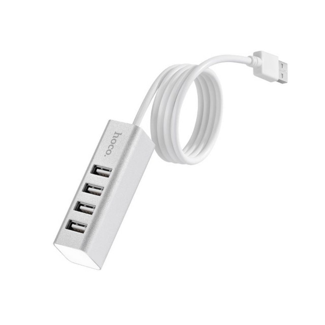 USB 2.0 Hub Hoco HB1 4 Θέσεων Ασημί