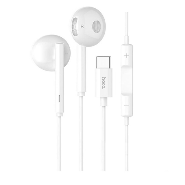 Hands Free Hoco L10 Earphones Stereo USB-C Συμβατά με Συσκευές USB-C Xiaomi Huawei Oppo Google Pixel  Άσπρο 1.2μ