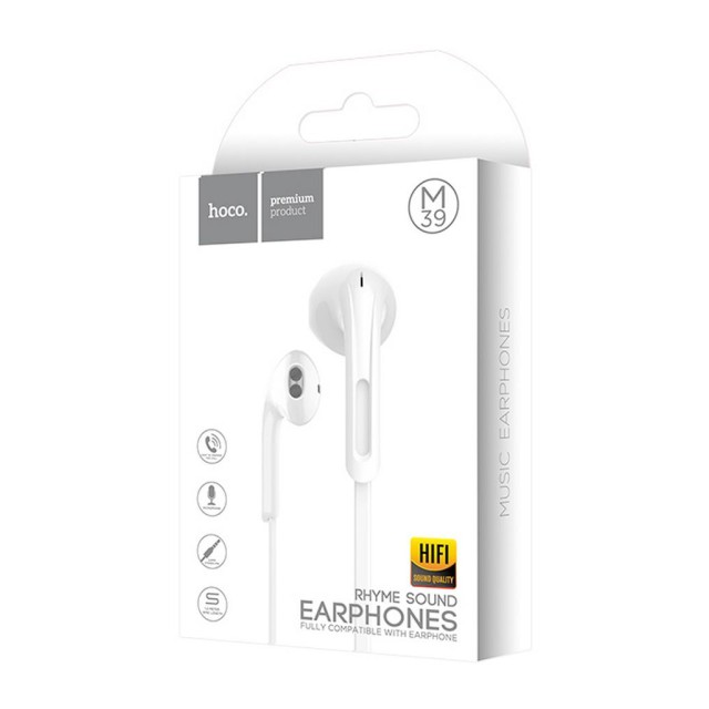 Hands Free Hoco M39 Rhyme Sound Earphones Stereo 3.5mm Λευκά με Μικρόφωνο και Πλήκτρο Λειτουργίας