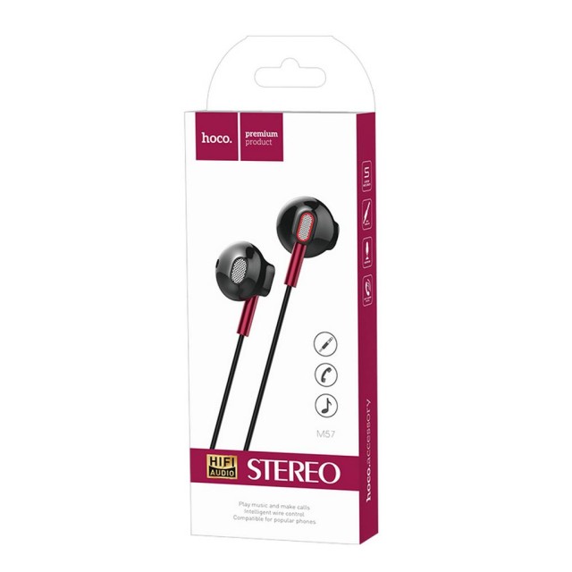 Hands Free Hoco M57 Sky Sound Earphones Stereo 3.5 mm Μαύρα με Μικρόφωνο και Πλήκτρο Λειτουργίας