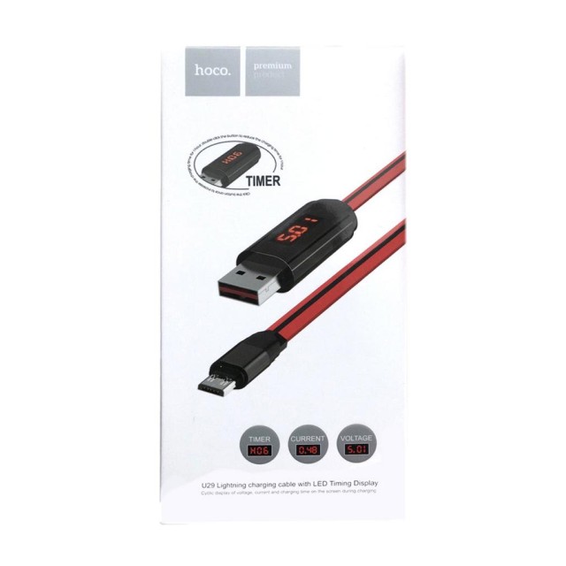 Καλώδιο σύνδεσης Hoco U29 LED Display USB σε Micro-USB 2.0A Fast Charging Κόκκινο 1m