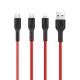 Καλώδιο σύνδεσης Hoco U31 Benay Braided με Νάυλον Κορδόνι 3 σε 1 USB σε Micro-USB, Lightning, USB-C Κόκκινο 1,2m