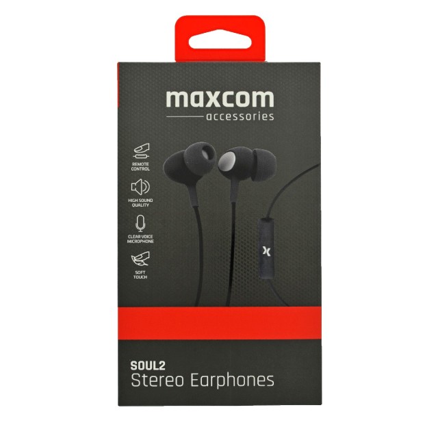 Hands Free Maxcom Soul 2 Stereo Earphones 3.5mm Μαύρα με Μικρόφωνο και Πλήκτρο Απάντησης/Σίγασης