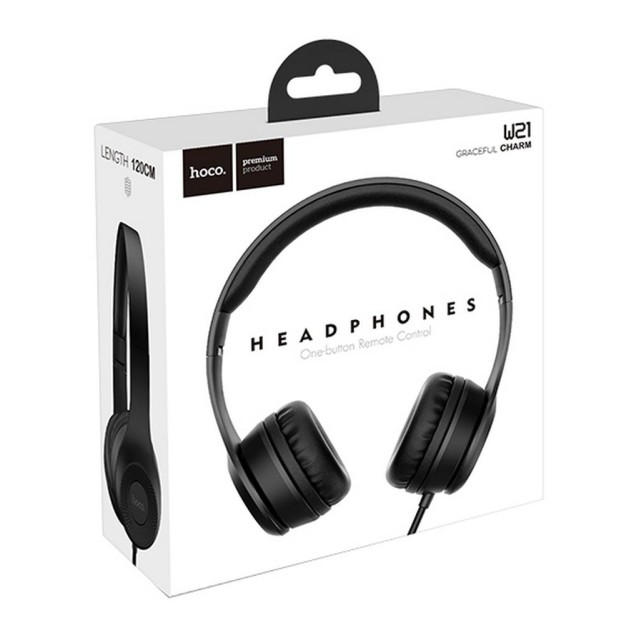Ακουστικά Stereo Hoco W21 Graceful Charm 3.5mm με Μικρόφωνο Μαύρα