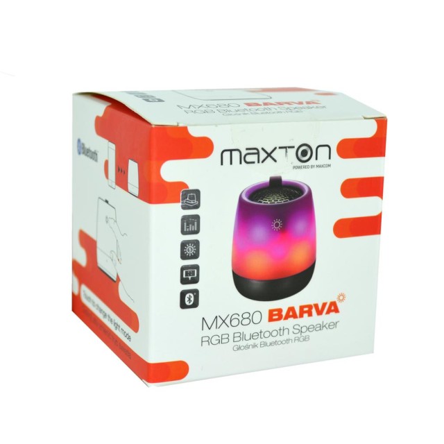 Φορητό Ηχείο Bluetooth Maxton Barva MX680 3W RMS με Ενσωματωμένο Μικρόφωνο MicroSD AUX-In Υποδοχή 3.5mm και 5 λειτουργίες φωτισμού