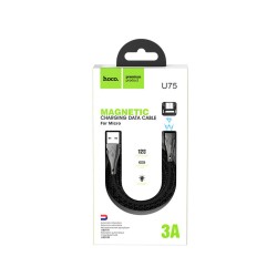 Καλώδιο σύνδεσης Hoco U75 Magnetic USB σε Micro-USB 3.0A με Μαγνητικό Αποσπώμενο Βύσμα και LED Ένδειξη Μαύρο 1.2m