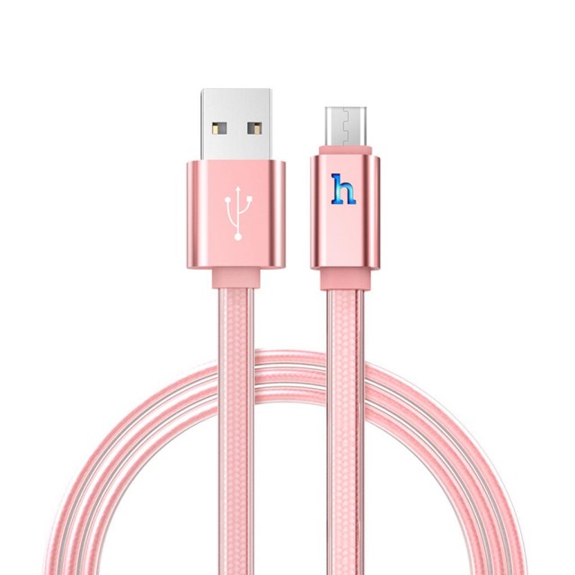 Καλώδιο σύνδεσης Hoco UPL 12 Plus USB σε Micro-USB 2.4A με PVC Jelly και Φωτεινή Ένδειξη 1,2m Ροζ Χρυσό