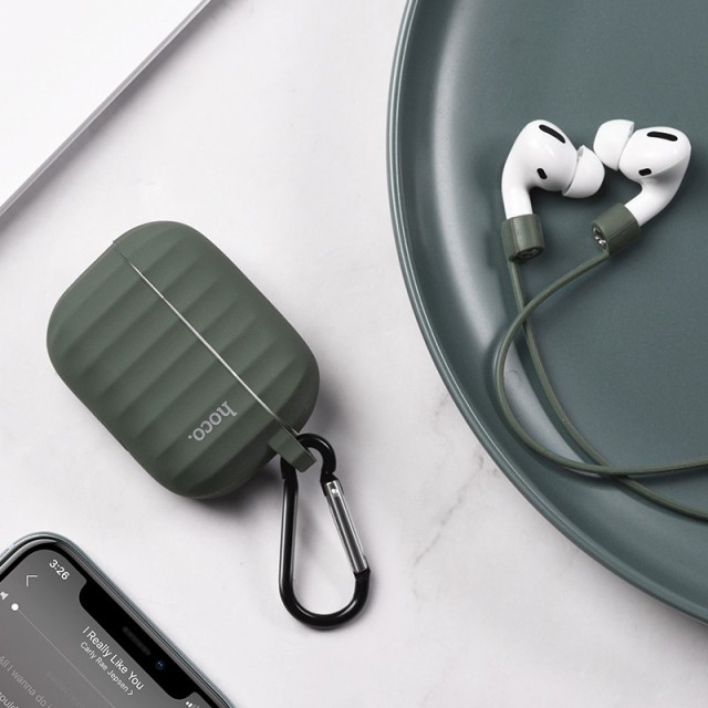 Θήκη Hoco WB20 Fenix Liquid Silicone Protective Σκούρο Πράσινο για Airpods Pro με Λουράκι