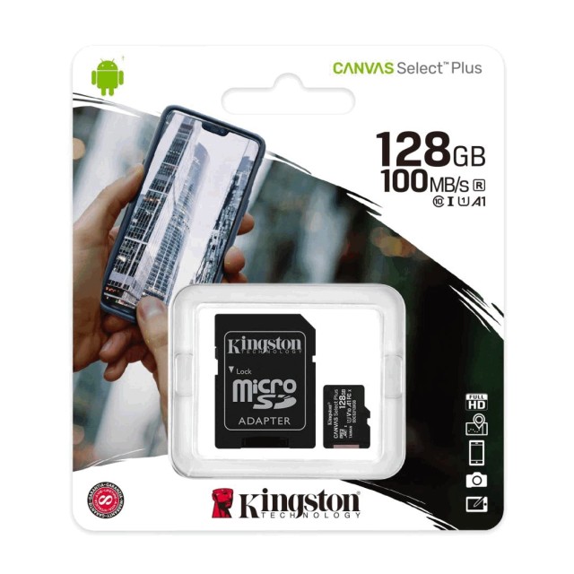 Κάρτα Μνήμης Kingston Canvas Select Plus+ MicroSDXC Class 10 με SD Αντάπτορα έως 100MB/s SDCS2/128GB