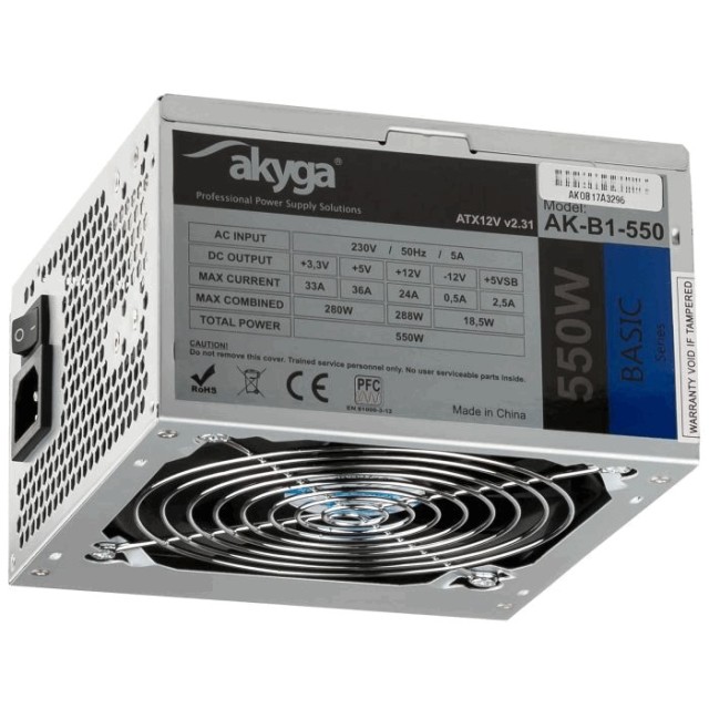 Τροφοδοτικό ATX Akyga AK-B1-550 550W P4 PCI-E 6+2 pin 3x SATA 2x Molex PPFC FAN 12cm