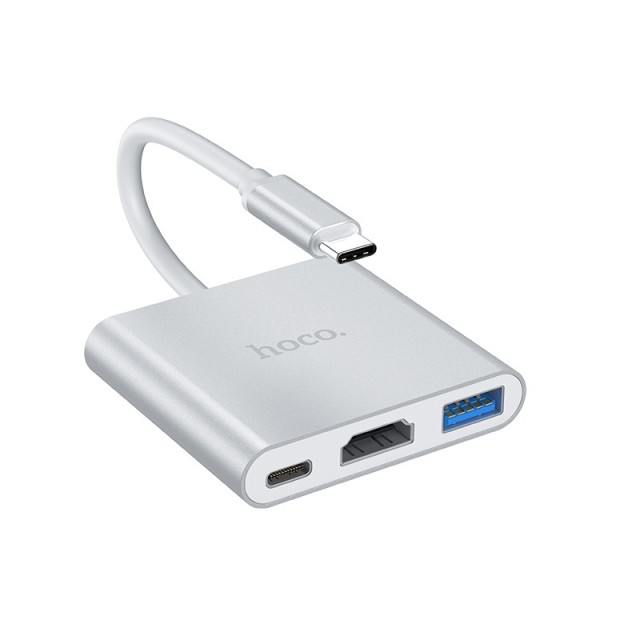 Hub Hoco HB14 Easy use USB-C με 3 Θύρες USB 3.0, USB-C PD, HDMI Ασημί