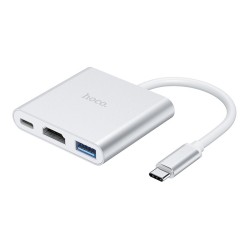 Hub Hoco HB14 Easy use USB-C με 3 Θύρες USB 3.0, USB-C PD, HDMI Ασημί