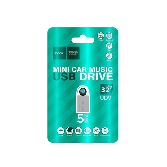 Flash Drive Mini Car Music Hoco UD9 Insightful 32GB USB 2.0 Mini Size Ασημί