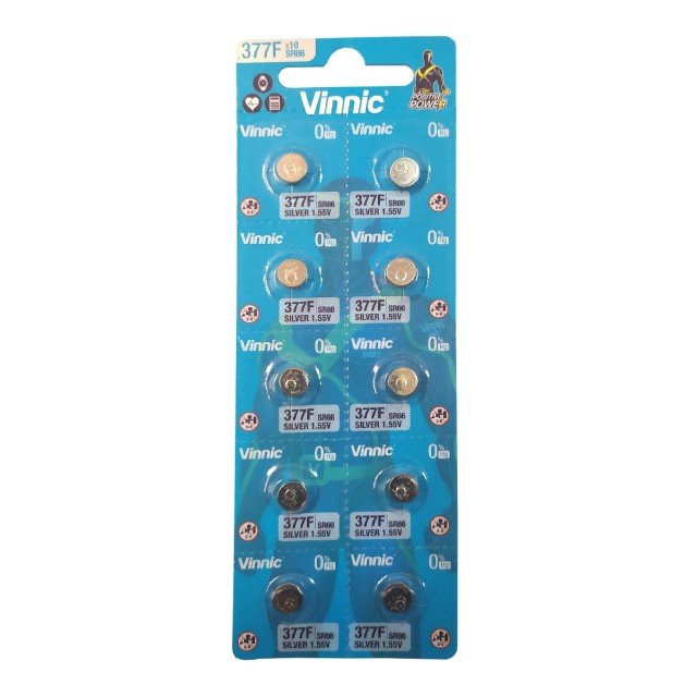 Buttoncell Vinnic 377-376 SR626SW SR626W SR66 LR626 Τεμ. 10 με Διάτρητη Συσκευασία