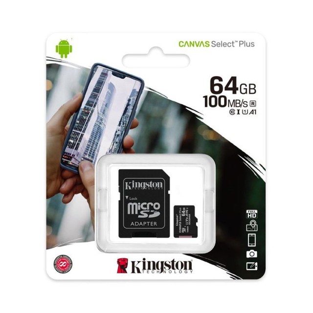 Κάρτα Μνήμης Kingston Canvas Select Plus MicroSDHC Class 10 με SD Αντάπτορα έως 100MB/s SDCS2/64GB