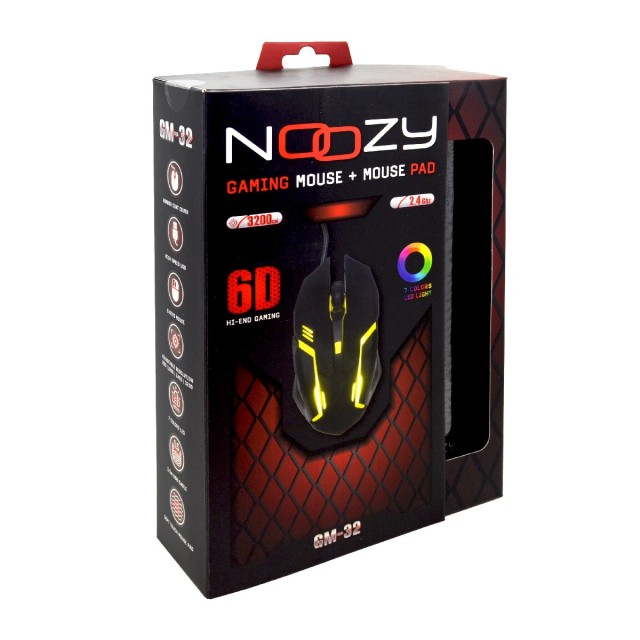 Ενσύρματο Ποντίκι Gaming Noozy GM-32 6D με 6 Πλήκτρα, 3200 DPI και Mousepad