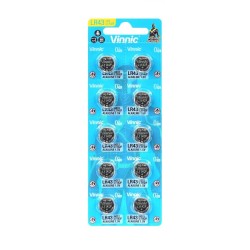 Buttoncell Vinnic LR1142F AG12 LR43 Τεμ. 10 με Διάτρητη Συσκευασία